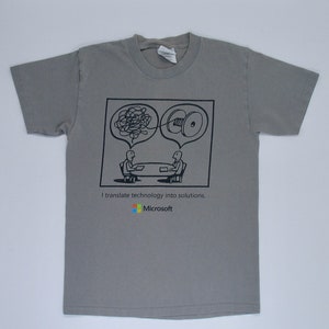 Microsoft T Shirt, XS Gray Tee, Technology Solutions, nerd geek PC computer programmer extra small Y2K