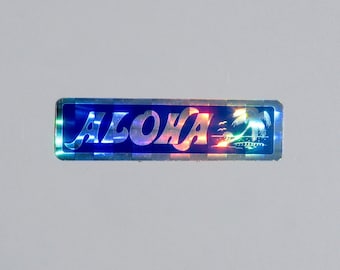 Aloha Prism Sticker, Hawaiian Islands Decal, Blue Silver Greeting surfer skater pacific 80s hello goodbye