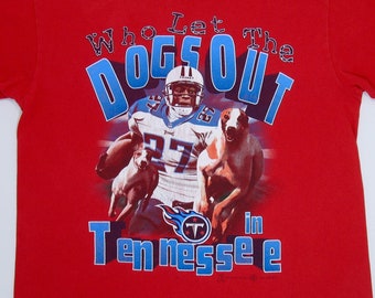 Tennessee Titans T Shirt, Eddie George, Large Red Tee, NFL Football Team, Who Let The Dogs Out 90s 00s Y2K TN Oilers