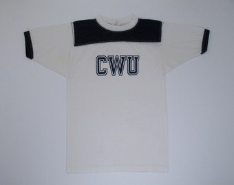 Central Washington University T Shirt, XS/S Single Stitch Tee, paper thin Navy Blue White CWU College