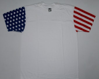 Maglietta con bandiera americana, stelle e strisce, USA grande e semplice, maglietta bianca anni &#39;80, abbigliamento sportivo patriottico di Los Angeles
