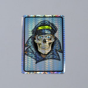 Dead Biker Prism Sticker, Motorcycle Decal, Skull Skeleton Hells Angel live to ride horror metallic foil