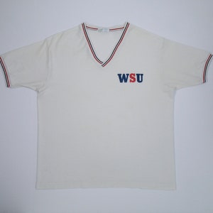 Vintage Champion WSU Cougars Tee, 70s V Neck Shirt (Large)