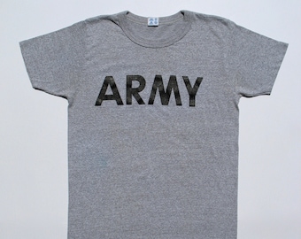 Army T Shirt, Medium Heather Gray, US Military Tee, Gym Workout, American Veteran 80s 90s
