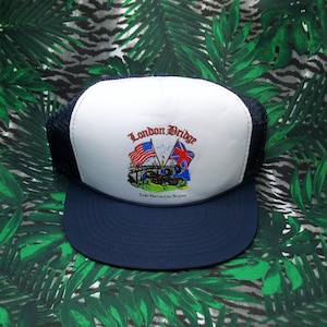 Arizona Trucker Hat, AZ Snapback Cap, London Bridge Lake Havasu, Blue Baseball adjustable mesh 80s