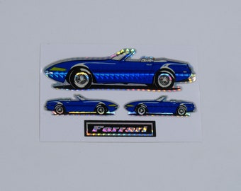 Ferrari Prism Sticker Blue Italian Sports Car Vintage Vending Decal Testarossa holographic 80s 90s