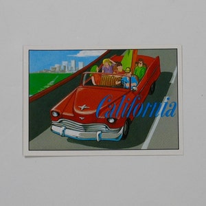 California Sticker, Vacation Summer Scene, CA West Coast, Driving Car, Retro Travel Decal 50s
