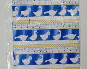 Duck Wrapping Paper, Birthday Gift Wrap, Blue White Bird Theme, cute Happy bday hallmark 80s