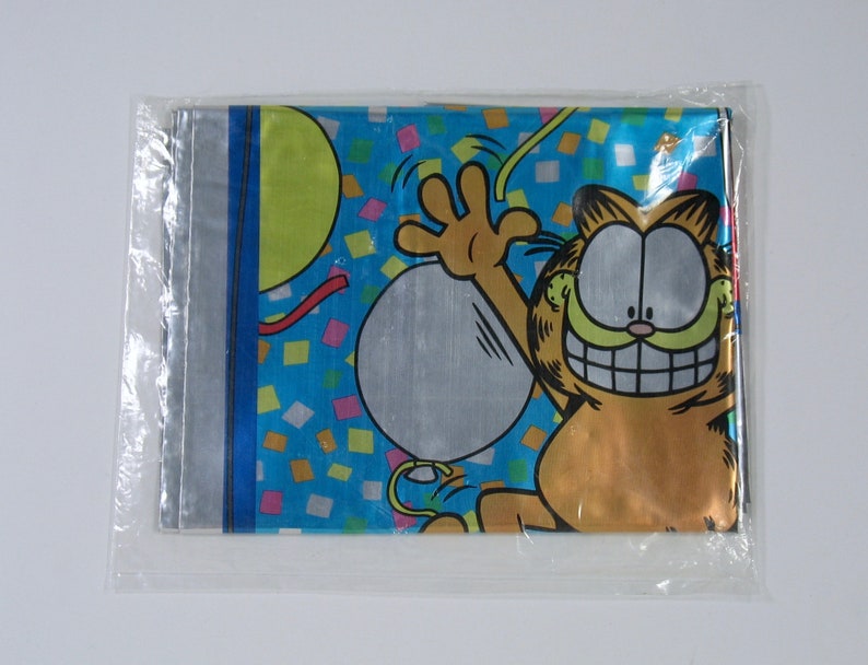 New Vintage Set of 3 Garfield Cat Gift Wrap Bags Poly Metallic foil Wrapping 80s 90s kids NIP NOS unopened odie character theme jim davis