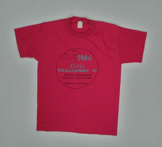 Coors Beer T Shirt, Single Stitch Pink Tee, Small Nashville Tennessee, TN 80s Bowling Brewery