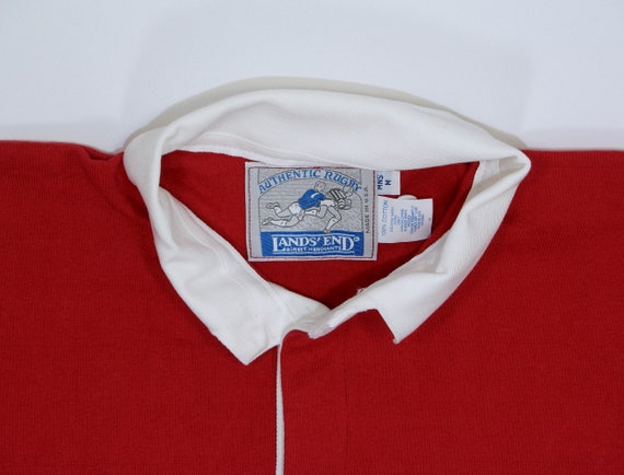 Vintage Lands End Rugby Shirt, Medium Striped Polo, Red White Blue
