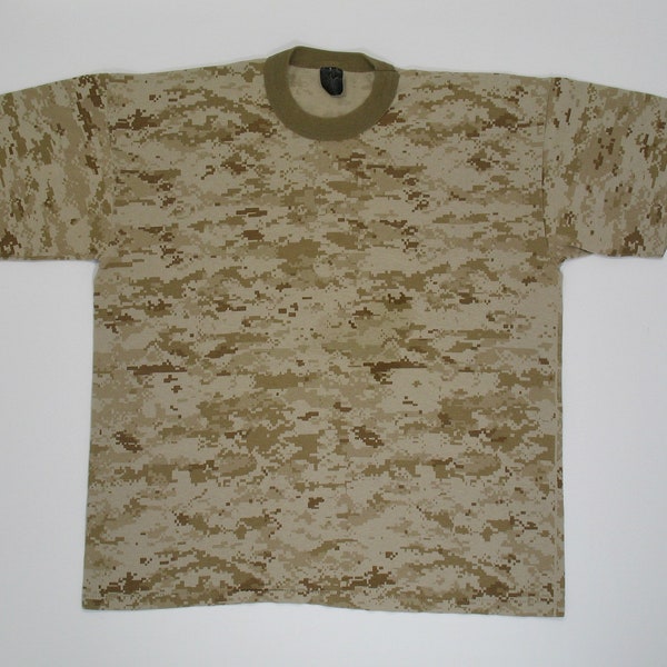 Blank Army T Shirt, Large Single Stitch, Digital Camouflage Tee brown tan military camo print 80s 90