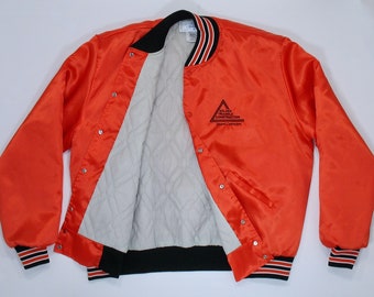 Orange Baseball Jacket, XL Satin Quilted Liner Coat, Westmark Extra Large Golden Triangle Construction 70s 80s