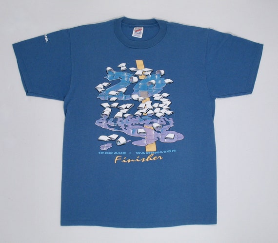 Bloomsday 1996 T Shirt, Large Blue Runner Tee, Fi… - image 2