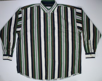 IZOD Button Up Shirt, XL Long Sleeve, Striped Blue Green White Extra Large 90s 00s Y2K