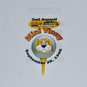 Mini Vinny 1996 T Shirt, Single Stitch, M/L White Tee, Vince Gill Golf tournament Nashville Tennessee 90s dog