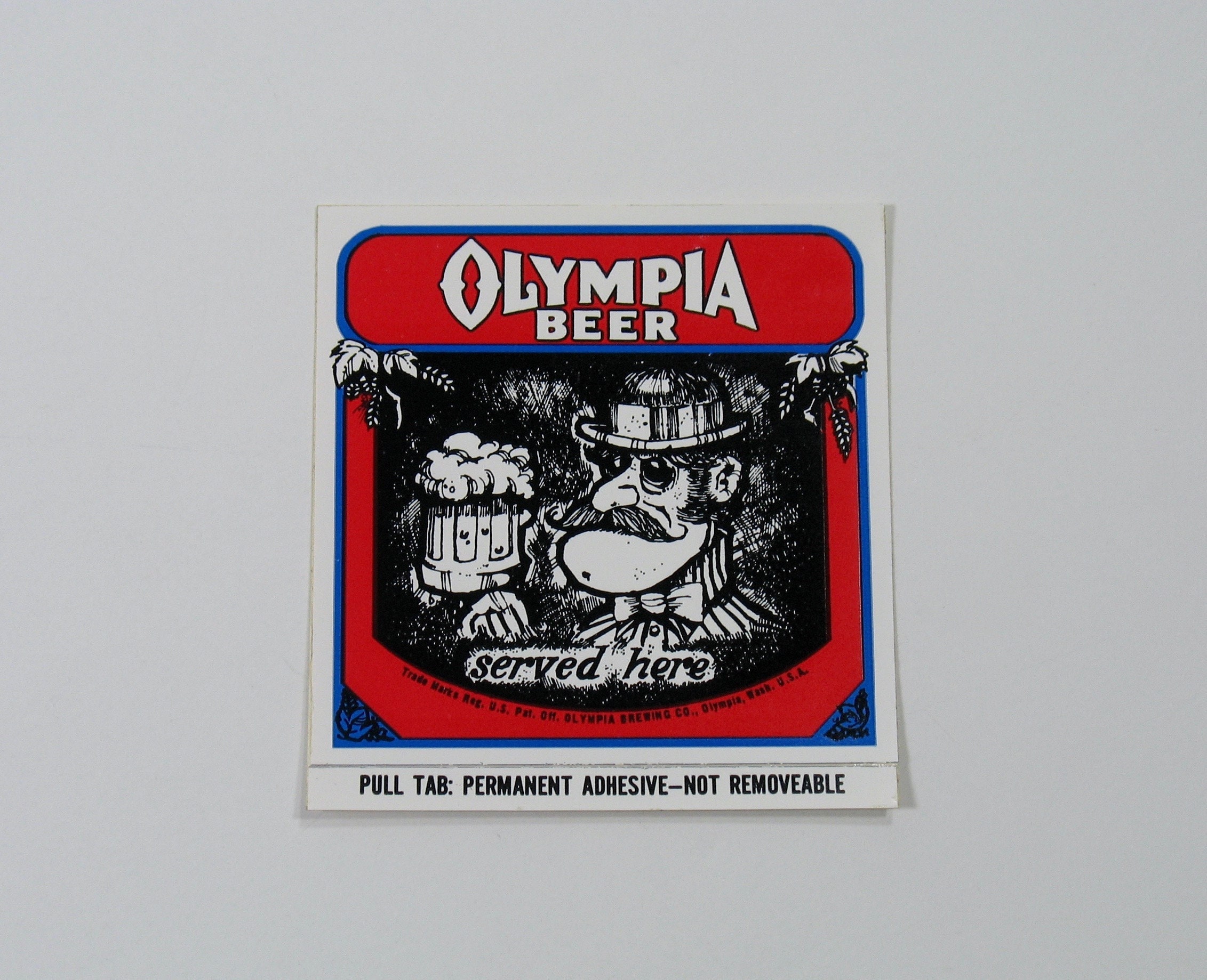 Olympia Beer Sticker, Classic Bar Decal, Served Here Retro Drawing pub drink water art rainier wa 70s 80s