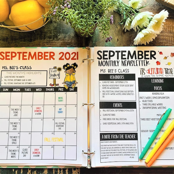Editable School Calendars & Newsletters: An ENTIRE Year of Themed Calendars and Newsletters for Teacher, Classroom, School Use