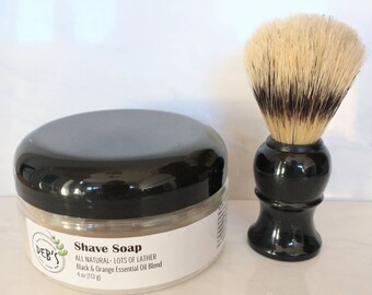 Men's Shave Soap, All Natural, with Essential Oils & Brush Option