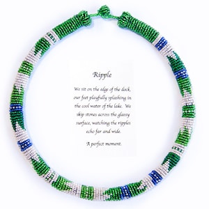 Clearance Silver, Green, and Blue Beaded Statement Necklace, African Inspired Bead Wrapped Rope Necklace, Zulu Inspired Jewelry