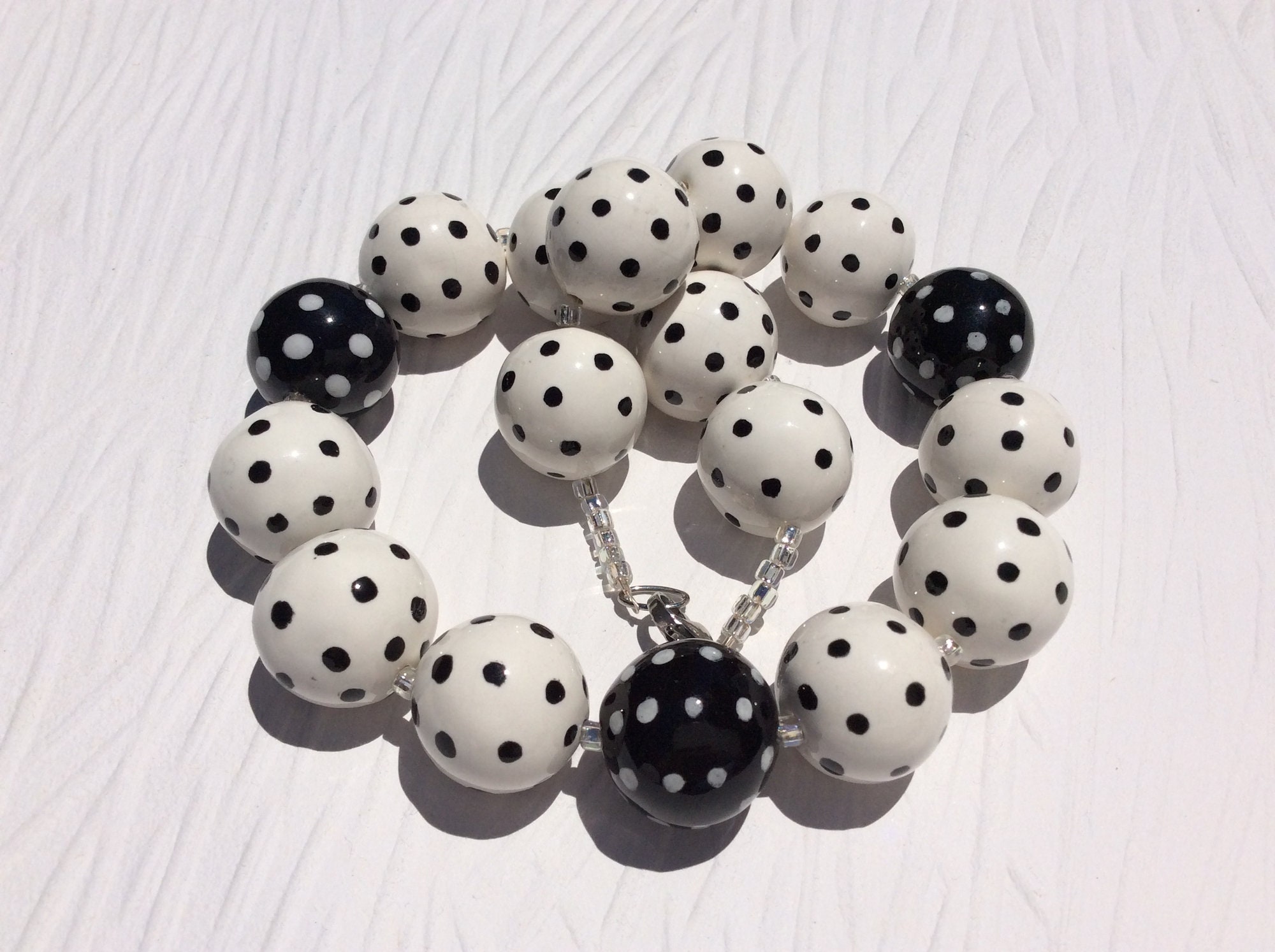 4MM 6MM 8MM Ivory White/black Dot Polymer Clay Beads Disc Beads