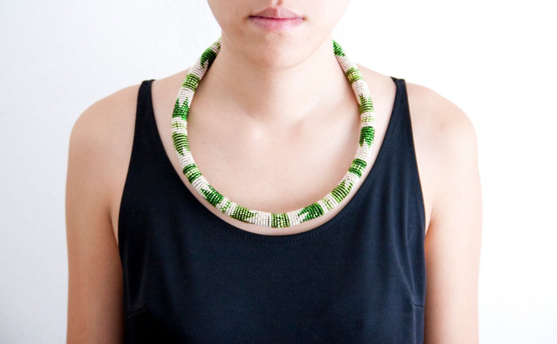 African Inspired Bead Wrapped Rope Necklace Handmade One of a Etsy