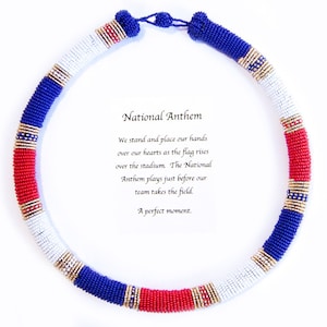 Clearance Statement Necklace of Red, White, Blue, and Gold Beads, Bead Wrapped Rope Necklace,  Zulu Inspired African Artistic Jewelry