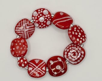 Red Kazuri Ceramic Bead Bracelet, African Fair Trade Beads, Handmade Design
