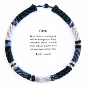 Clearance African Inspired Black and Silver Beaded Necklace, Handmade Unique Seed Bead Necklace, Zulu Inspired One of a Kind Necklace