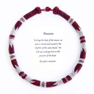 Clearance African Inspired Bead Wrapped Rope Necklace, One of a Kind Handmade Necklace of African Inspired Beadwork. Red Bead Necklace
