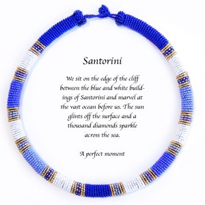 Clearance Statement Necklace of Blue Beadwork, Bead Wrapped Rope Necklace, Zulu Inspired Bead Necklace, African Inspired Beadwork