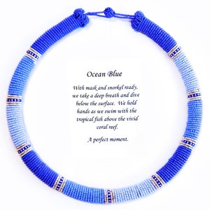 Clearance Statement Necklace of Blue Beadwork, Bead Wrapped Rope Necklace, Zulu Inspired Bead Necklace, African Inspired Beadwork