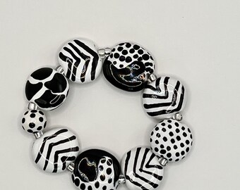 African Kazuri White Ceramic Beaded Bracelet, Handmade Fair Trade Beads