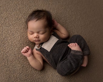 Newborn Boy Romper- "Ozzy"  Black and tan newborn romper, overalls, Newborn boy photo outfit, Newborn photo prop