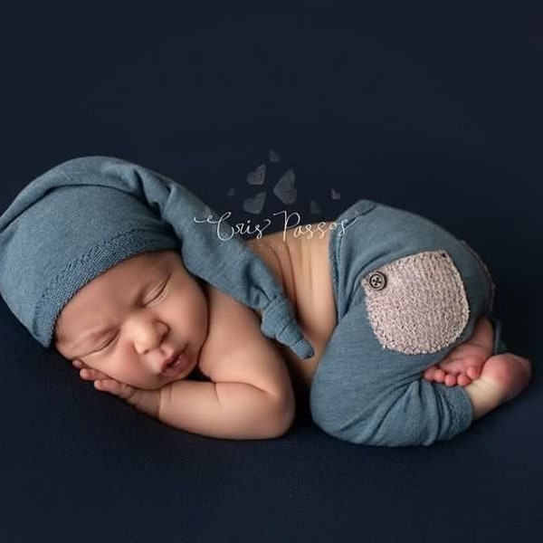 Newborn Boy Pants and Hat Set - The "Ben"  Blue and rust newborn pants, baby boy,Newborn boy photo outfit, Newborn photo prop