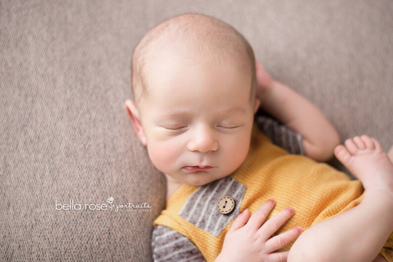 Newborn photo prop Newborn boy photo outfit Newborn Boy Romper- Eric Mustard yellow and brown stripes romper baby outfit