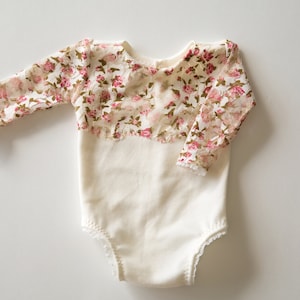 Newborn Girl Romper- &quot;Tessa&quot; Ivory and floral lace newborn  romper. Newborn girl photo outfit, newborn girl photo prop, lace