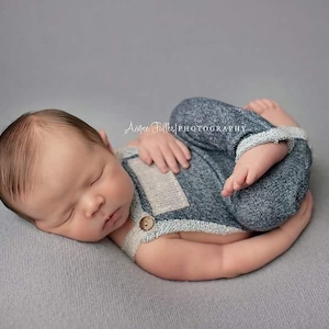 Newborn Boy Romper- "Sawyer"  Navy blue and tan newborn romper, overalls, Newborn boy photo outfit, Newborn photo prop