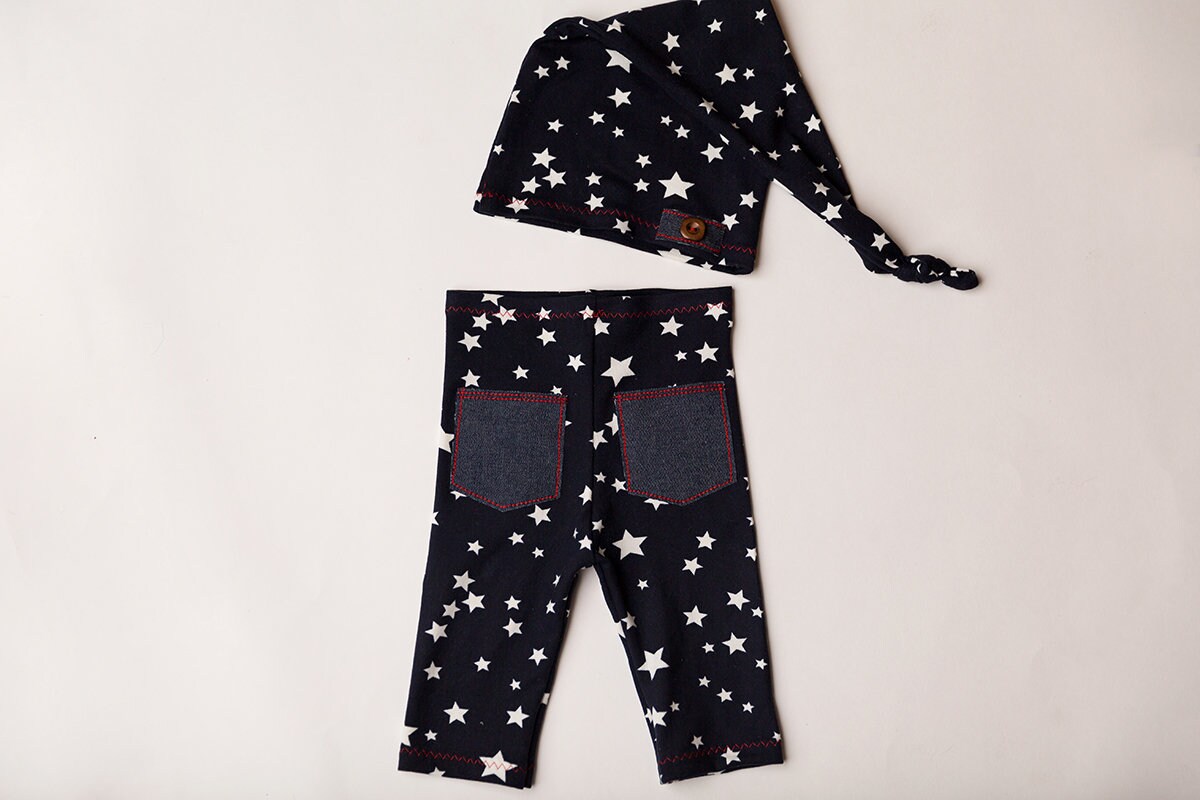Newborn Boy Pants and Hat Set aron in Navy Blue Etsy
