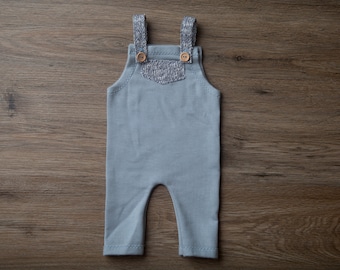 Newborn Boy Romper- "Fallon" light blue newborn romper, overalls, Newborn boy photo outfit, Newborn photo prop