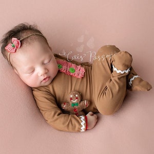 Newborn Boy Romper- Gingerbread girl footed romper. Black and Red newborn boy photo outfit, Newborn photo prop, newborn pajamas