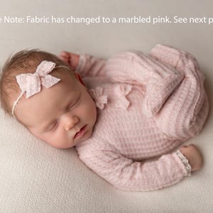 Newborn Girl Romper-  "Tatum"  Pink footed romper with matching headband. Newborn girl photo outfit, Newborn photo prop, newborn pajamas