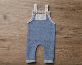 Newborn Boy Romper- "Sawyer" light blue and gray newborn romper, overalls, Newborn boy photo outfit, Newborn photo prop