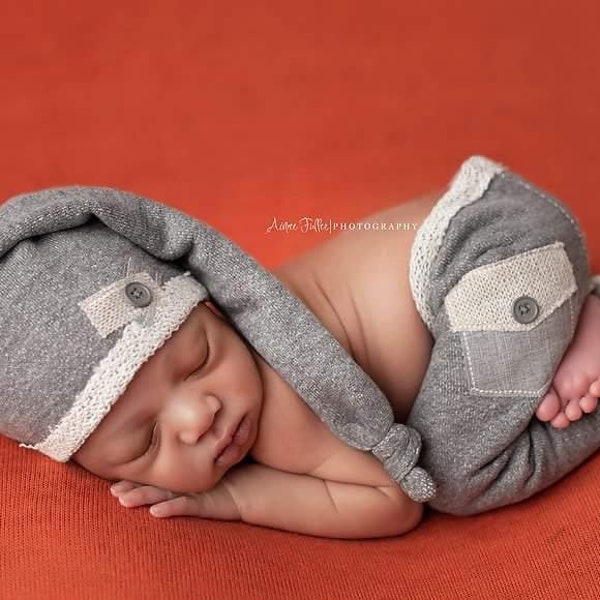 Newborn Boy Pants and Hat Set - The "Ridge"  gray and tan newborn opants, baby boy,Newborn boy photo outfit, Newborn photo prop