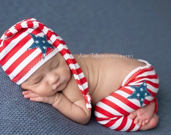 Newborn Boy Pants and Hat Set - The "Chase"  Red, white, and blue newborn outfit, Newborn boy photo outfit, Newborn photo prop, 4th of July