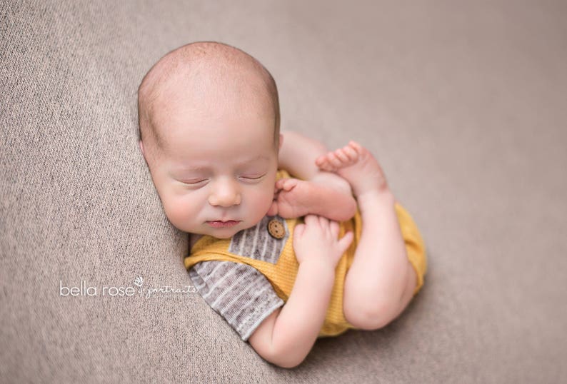 Newborn photo prop Newborn boy photo outfit Newborn Boy Romper- Eric Mustard yellow and brown stripes romper baby outfit