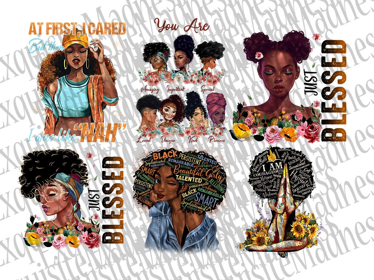 Just Blessed Black Girl Png, African American Girl Magic Png, Floral Melanin Afro Queen Png, Melanin Afro Girls Png, Beautiful Black Queen