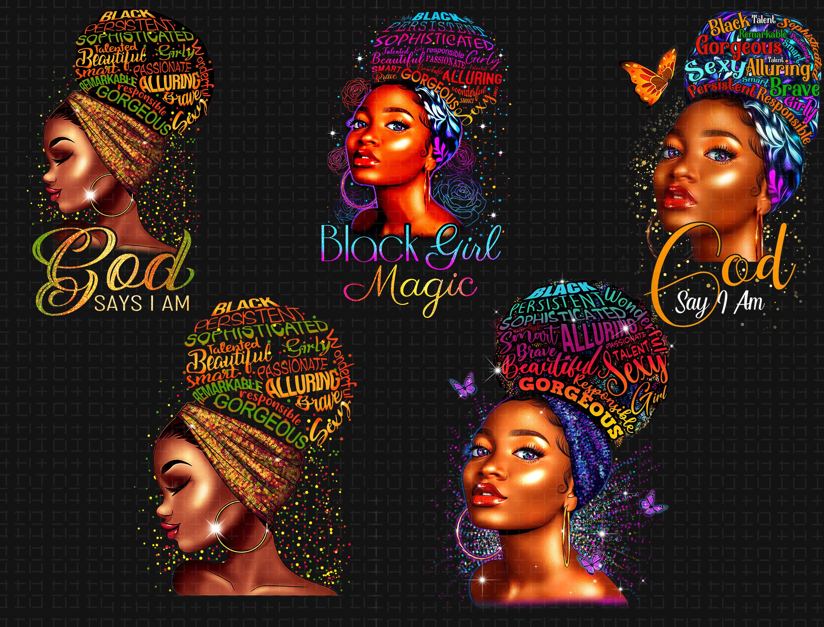 Just Blessed Black Girl Png, African American Girl Magic Png, Floral Melanin Afro Queen Png, Melanin Afro Girls Png, Beautiful Black Queen