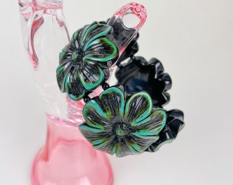 Big Chunky Flower Bracelet, Vintage Flower Stretch Bracelet, Black Flower Statement Bracelet, Big Stretchy Flower Bracelet