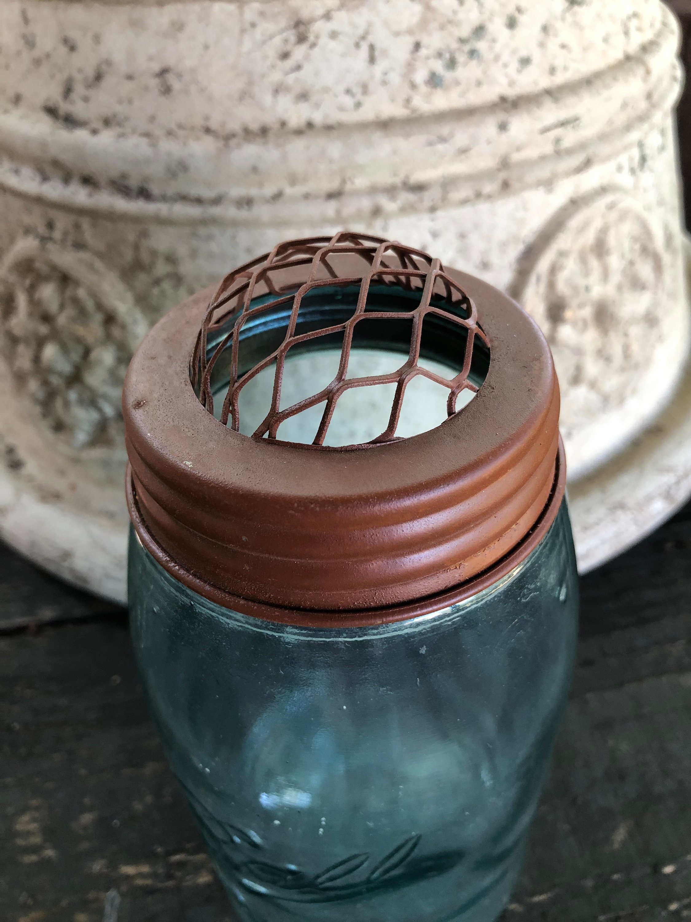 Rusty Mason Jar Flower Frog Lid Potpourri Jar Lid Rustic Etsy